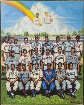Negro League Players "Tribute to Leon Day" Baseball Poster Framed Completely Signed by all 20 Players (JSA LOA)